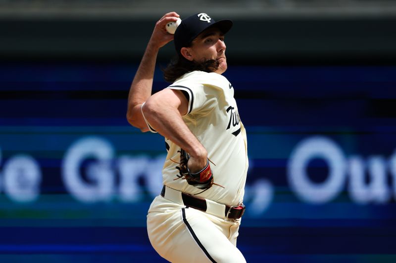 May 9, 2024; Minneapolis, Minnesota, USA; Minnesota Twins relief pitcher Kody Funderburk (55) delivers a pitch against the Seattle Mariners during the eighth inning against the Seattle Mariners at Target Field. Mandatory Credit: Matt Krohn-USA TODAY Sports