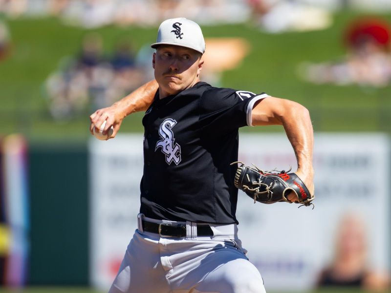 Mar 21, 2024; Surprise, Arizona, USA; Chicago White Sox pitcher Johnny Ray against the Kansas City Royals during a spring training baseball game at Surprise Stadium. Mandatory Credit: Mark J. Rebilas-USA TODAY Sports