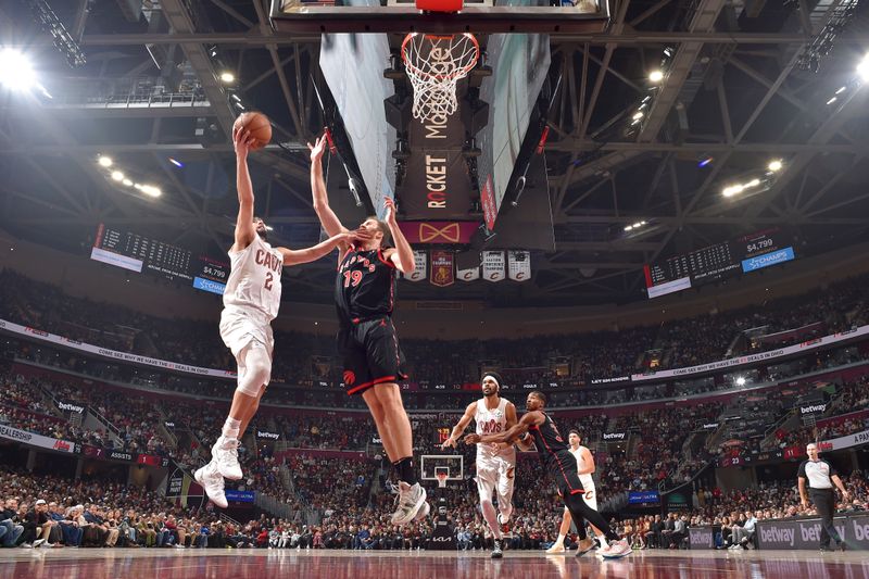 CLEVELAND, OH - NOVEMBER 24: Ty Jerome #2 of the Cleveland Cavaliers drives to the basket during the game against the Toronto Raptors on November 24, 2024 at Rocket Mortgage FieldHouse in Cleveland, Ohio. NOTE TO USER: User expressly acknowledges and agrees that, by downloading and/or using this Photograph, user is consenting to the terms and conditions of the Getty Images License Agreement. Mandatory Copyright Notice: Copyright 2024 NBAE (Photo by David Liam Kyle/NBAE via Getty Images)