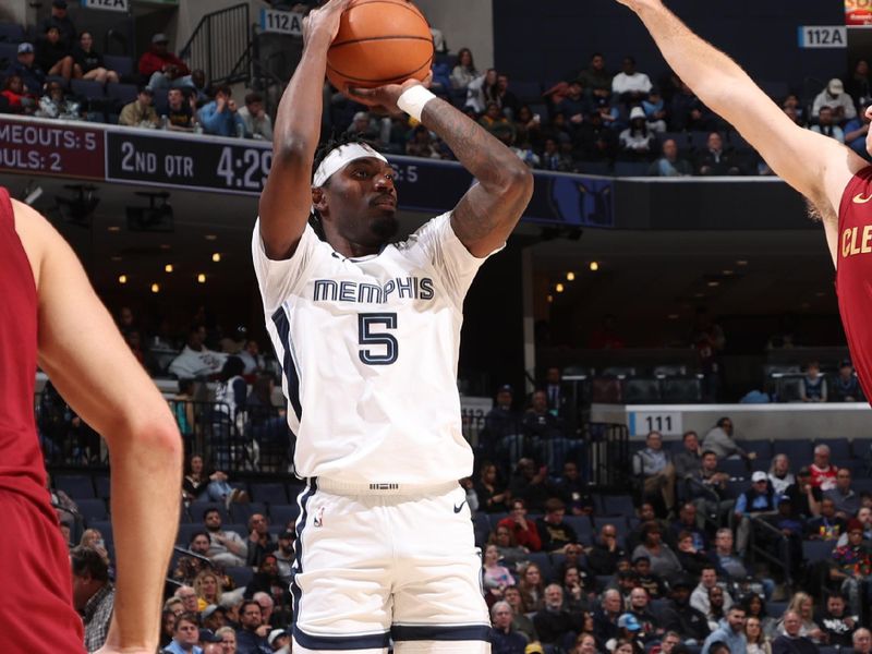 MEMPHIS, TN - FEBRUARY 1:  Vince Williams Jr. #5 of the Memphis Grizzlies shoots the ball during the game  against the Cleveland Cavaliers on February 1, 2024 at FedExForum in Memphis, Tennessee. NOTE TO USER: User expressly acknowledges and agrees that, by downloading and or using this photograph, User is consenting to the terms and conditions of the Getty Images License Agreement. Mandatory Copyright Notice: Copyright 2024 NBAE (Photo by Joe Murphy/NBAE via Getty Images)