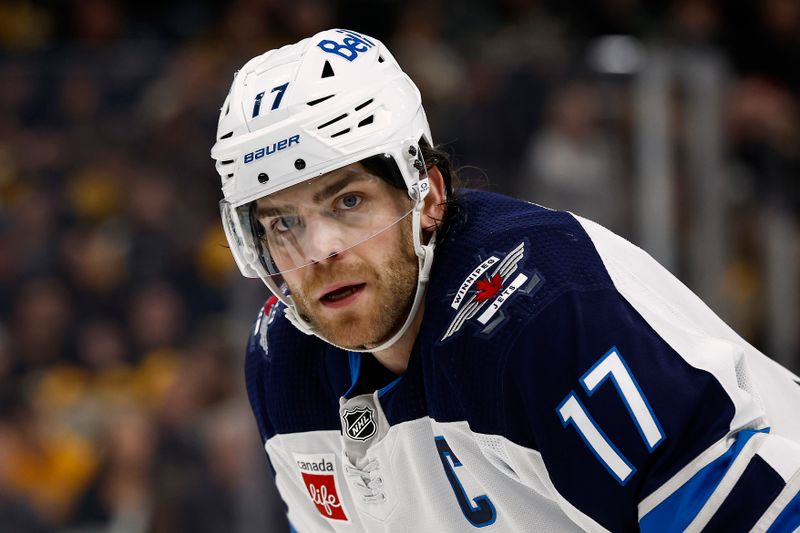 Jan 22, 2024; Boston, Massachusetts, USA; Winnipeg Jets center Adam Lowry (17) during the third period against the Boston Bruins at TD Garden. Mandatory Credit: Winslow Townson-USA TODAY Sports