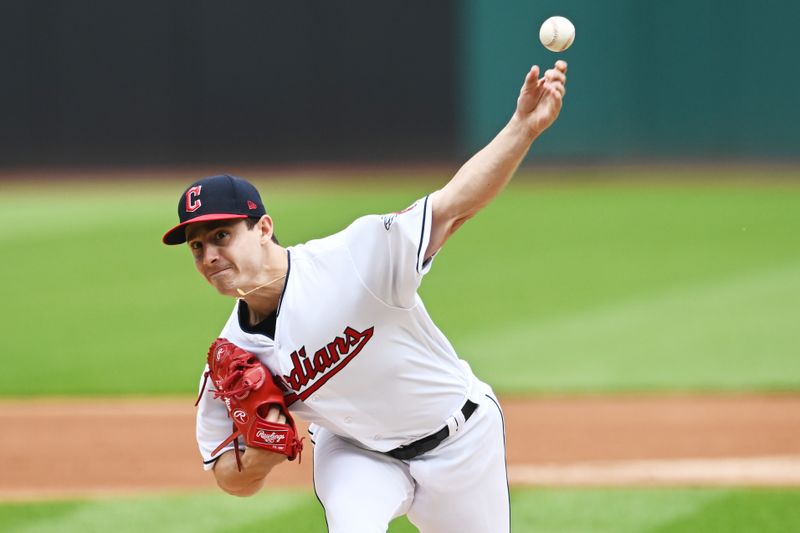 Jun 22, 2023; Cleveland, Ohio, USA; Cleveland Guardians starting pitcher Logan Allen (41) throws a pitch during the first inning against the Oakland Athletics at Progressive Field. Mandatory Credit: Ken Blaze-USA TODAY Sports