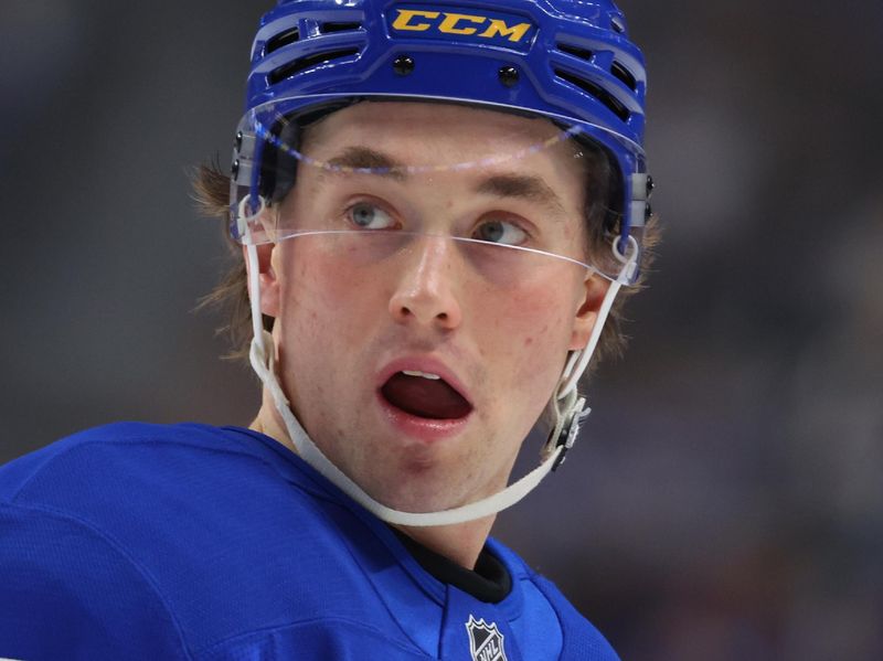 Jan 17, 2026; Buffalo, New York, USA;  Buffalo Sabres center Noah Ostlund (86) during a stoppage in play against the Minnesota Wild at KeyBank Center. Mandatory Credit: Timothy T. Ludwig-Imagn Images