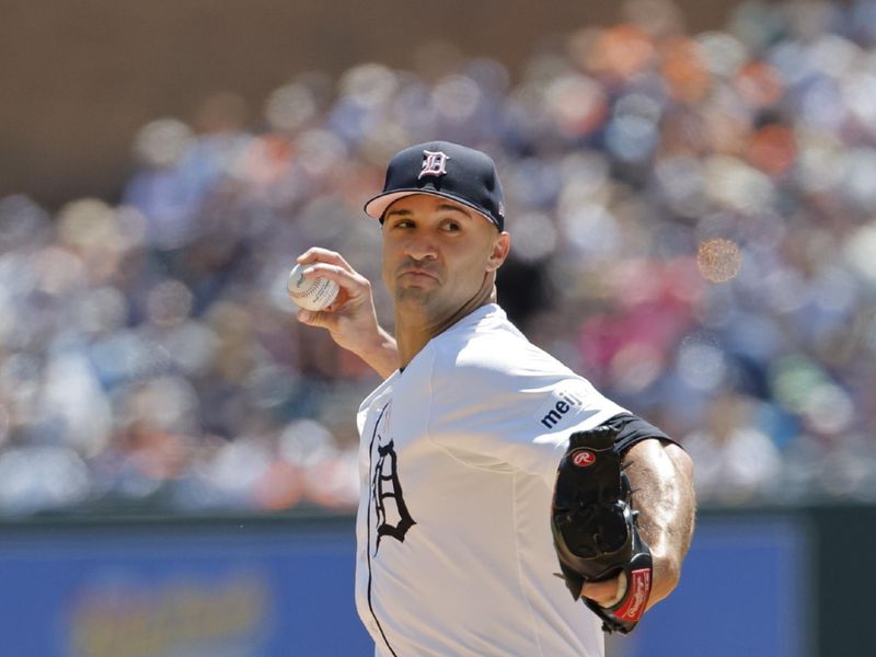 May 12, 2024; Detroit, Michigan, USA;  Detroit Tigers starting pitcher Jack Flaherty (9) pitches in the second inning against the Houston Astros at Comerica Park. Mandatory Credit: Rick Osentoski-USA TODAY Sports