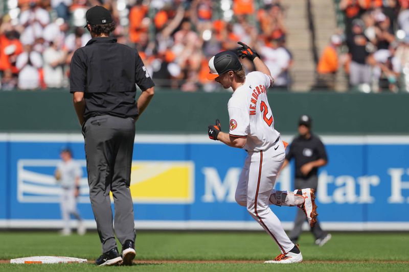 Sep 2, 2024; Baltimore, Maryland, USA; Baltimore Orioles shortstop Gunnar Henderson (2) rounds the bases following his first inning solo home run against the Chicago White Sox at Oriole Park at Camden Yards. Mandatory Credit: Mitch Stringer-USA TODAY Sports