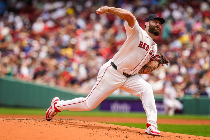 Jun 4, 2025; Boston, Massachusetts, USA; Boston Red Sox pitcher Lucas Giolito (54) throws a pitch against the Los Angeles Angels in the first inning at Fenway Park. Mandatory Credit: David Butler II-Imagn Images