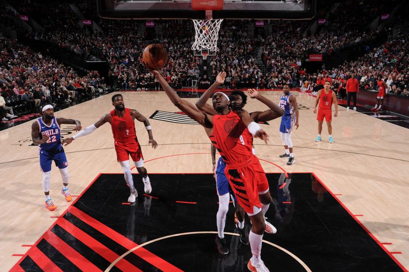 PORTLAND, OR - JANUARY 29: Jerami Grant #9 of the Portland Trail Blazers shoots the ball during the game against the Philadelphia 76ers on January 29, 2024 at the Moda Center Arena in Portland, Oregon. NOTE TO USER: User expressly acknowledges and agrees that, by downloading and or using this photograph, user is consenting to the terms and conditions of the Getty Images License Agreement. Mandatory Copyright Notice: Copyright 2024 NBAE (Photo by Cameron Browne/NBAE via Getty Images)