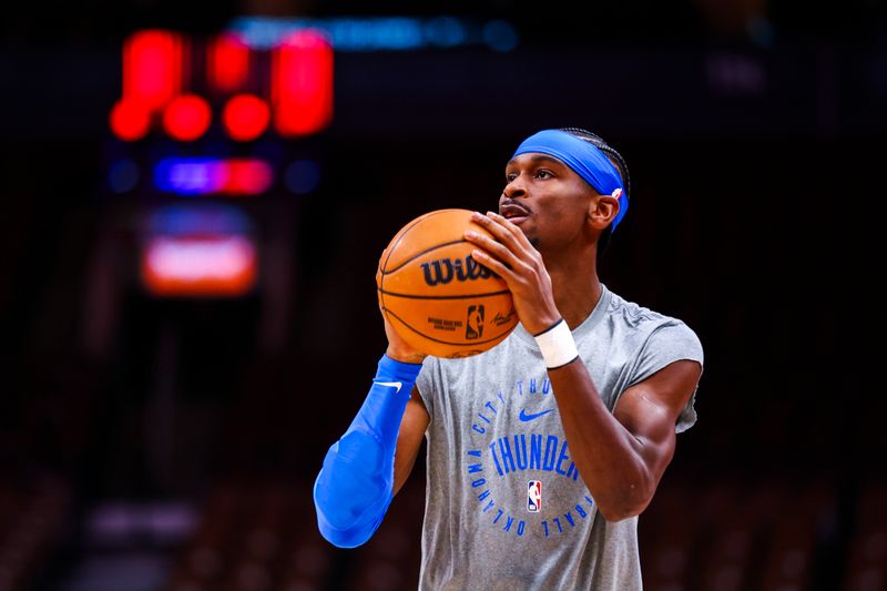 TORONTO, CANADA - DECEMBER 05: Shai Gilgeous-Alexander #2 of the Oklahoma City Thunder warms up before the game against the Toronto Raptors on December 5, 2024 at the Scotiabank Arena in Toronto, Ontario, Canada.  NOTE TO USER: User expressly acknowledges and agrees that, by downloading and or using this Photograph, user is consenting to the terms and conditions of the Getty Images License Agreement.  Mandatory Copyright Notice: Copyright 2024 NBAE (Photo by Vaughn Ridley/NBAE via Getty Images)