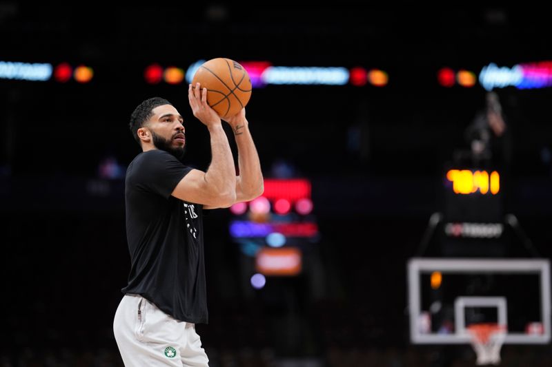 TORONTO, CANADA - FEBRUARY 25: Jayson Tatum #0 of the Boston Celtics warms up before the game against the Toronto Raptors on February 25, 2025 at the Scotiabank Arena in Toronto, Ontario, Canada. NOTE TO USER: User expressly acknowledges and agrees that, by downloading and or using this Photograph, user is consenting to the terms and conditions of the Getty Images License Agreement.  Mandatory Copyright Notice: Copyright 2025 NBAE(Photo by Mark Blinch/NBAE via Getty Images)