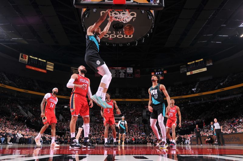 PORTLAND, OR - MARCH 27: Kevin Knox II of the Portland Trail Blazers dunks the ball during the game against the New Orleans Pelicans on March 27, 2023 at the Moda Center Arena in Portland, Oregon. NOTE TO USER: User expressly acknowledges and agrees that, by downloading and or using this photograph, user is consenting to the terms and conditions of the Getty Images License Agreement. Mandatory Copyright Notice: Copyright 2023 NBAE (Photo by Sam Forencich/NBAE via Getty Images)