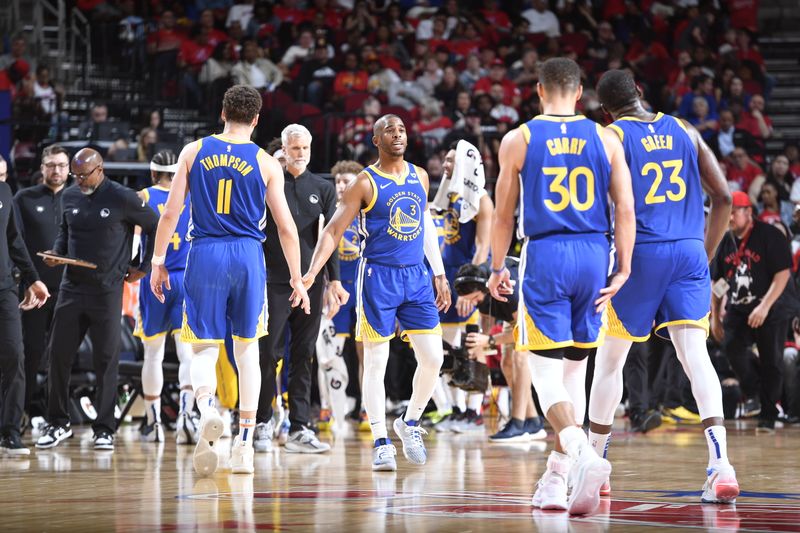 HOUSTON, TX - APRIL 4: The Golden State Warriors enter a timeout during the game against the Houston Rockets on April 4, 2024 at the Toyota Center in Houston, Texas. NOTE TO USER: User expressly acknowledges and agrees that, by downloading and or using this photograph, User is consenting to the terms and conditions of the Getty Images License Agreement. Mandatory Copyright Notice: Copyright 2024 NBAE (Photo by Logan Riely/NBAE via Getty Images)