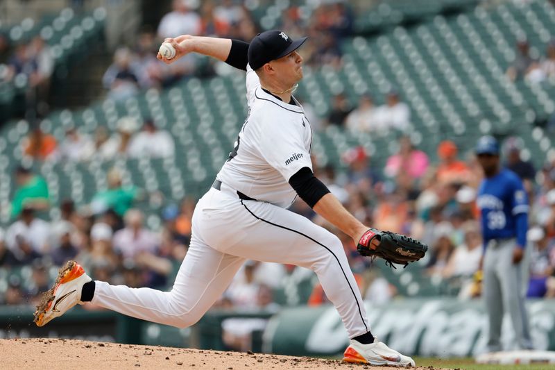 Apr 28, 2024; Detroit, Michigan, USA;  Detroit Tigers starting pitcher Tarik Skubal (29) pitches in the second inning against the Kansas City Royals at Comerica Park. Mandatory Credit: Rick Osentoski-USA TODAY Sports