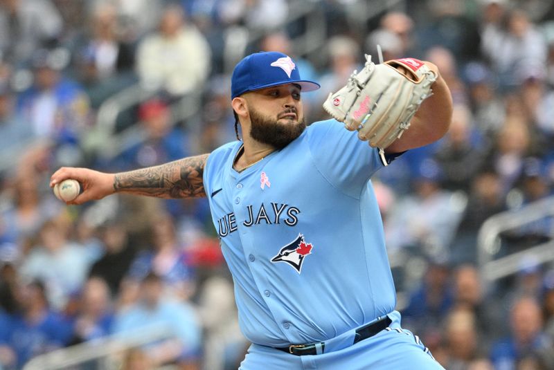 May 12, 2024; Toronto, Ontario, CAN;  Toronto Blue Jays starting pitcher Alek Manoah (6) delivers a pitch against the Minnesota Twins in the first inning at Rogers Centre. Mandatory Credit: Dan Hamilton-USA TODAY Sports