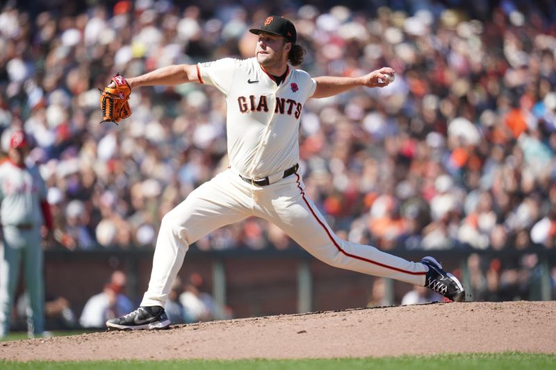 May 27, 2024; San Francisco, California, USA; San Francisco Giants pitcher Erik Miller (68) delivers a pitch against the Philadelphia Phillies in the sixth inning at Oracle Park. Mandatory Credit: Cary Edmondson-USA TODAY Sports