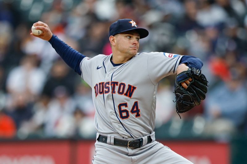 May 13, 2023; Chicago, Illinois, USA; Houston Astros relief pitcher Brandon Bielak (64) pitches against the Chicago White Sox during the first inning at Guaranteed Rate Field. Mandatory Credit: Kamil Krzaczynski-USA TODAY Sports