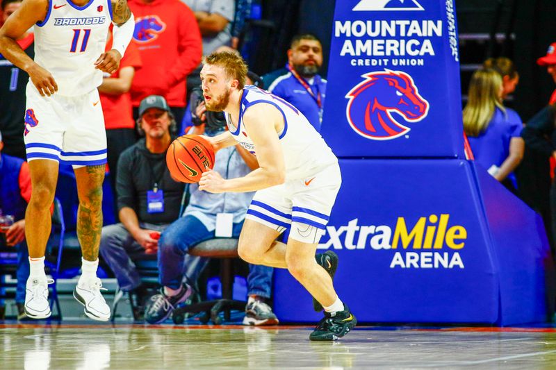 Feb 1, 2024; Boise, Idaho, USA; Boise State Broncos guard Jace Whiting (15) during the second half against the Fresno State Bulldogs at ExtraMile Arena. Boise State defeats Fresno State 90-66. Mandatory Credit: Brian Losness-USA TODAY Sports

