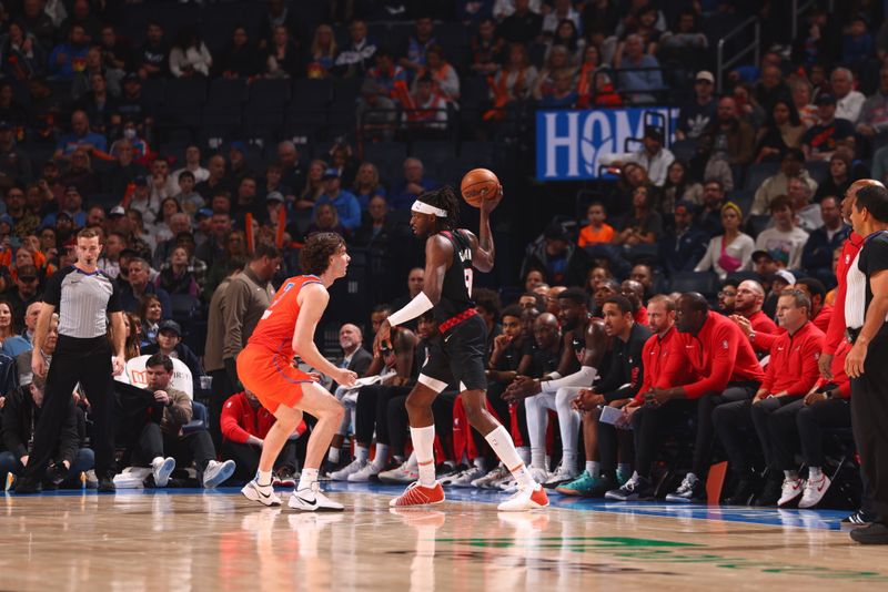 OKLAHOMA CITY, OK - JANUARY 23: Jerami Grant #9 of the Portland Trail Blazers handles the ball during the game against the Oklahoma City Thunder on January 23, 2024 at Paycom Arena in Oklahoma City, Oklahoma. NOTE TO USER: User expressly acknowledges and agrees that, by downloading and or using this photograph, User is consenting to the terms and conditions of the Getty Images License Agreement. Mandatory Copyright Notice: Copyright 2024 NBAE (Photo by Zach Beeker/NBAE via Getty Images)