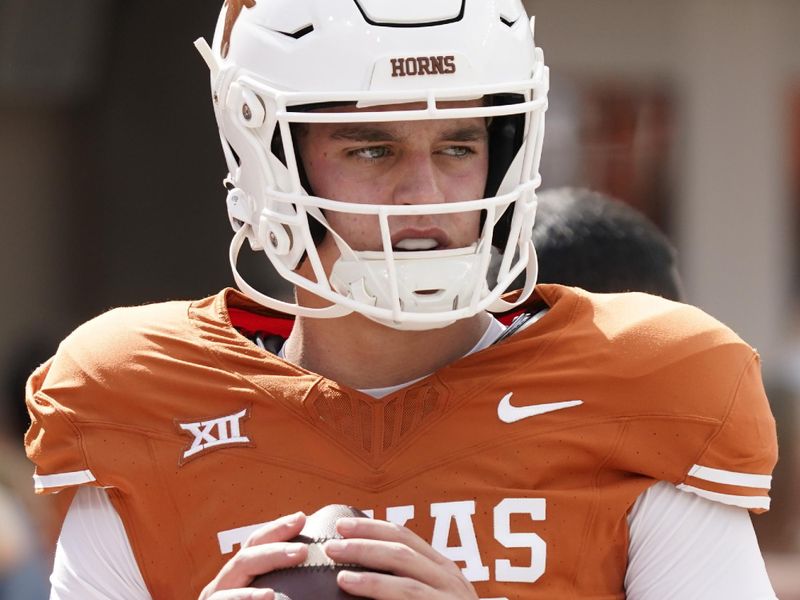 Oct 28, 2023; Austin, Texas, USA; Texas Longhorns quarterback quarterback Arch Manning (16) warms up before a game against the Brigham Young Cougars at Darrell K Royal-Texas Memorial Stadium. Mandatory Credit: Scott Wachter-USA TODAY Sports