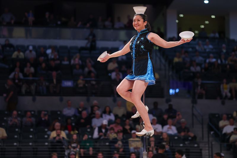 Feb 28, 2026; Atlanta, Georgia, USA; Performer Red Panda performs at halftime during a game between the Florida State Seminoles and Georgia Tech Yellow Jackets at McCamish Pavilion. Mandatory Credit: Brett Davis-Imagn Images