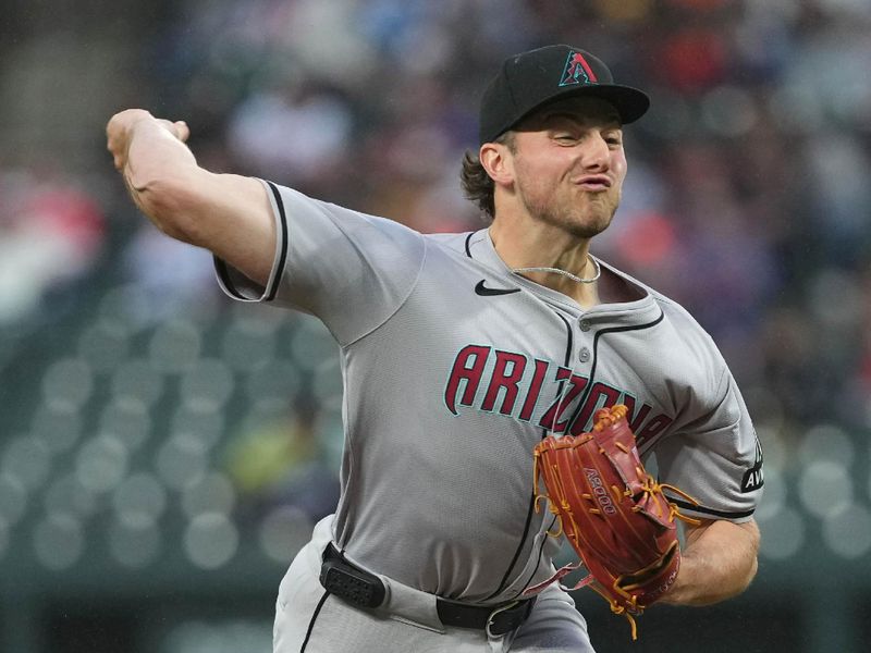 May 10, 2024; Baltimore, Maryland, USA; Arizona Diamondbacks pitcher Brandon Pfaadt (32) delivers in the first inning against the Baltimore Orioles at Oriole Park at Camden Yards. Mandatory Credit: Mitch Stringer-USA TODAY Sports