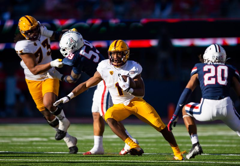 Nov 25, 2022; Tucson, Arizona, USA; Arizona State Sun Devils running back Xazavian Valladay (1) against the Arizona Wildcats during the Territorial Cup at Arizona Stadium. Mandatory Credit: Mark J. Rebilas-USA TODAY Sports