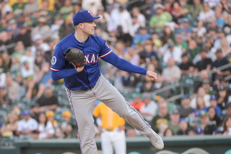Apr 22, 2025; West Sacramento, California, USA; Texas Rangers pitcher Patrick Corbin (46) throws a pitch during the first inning of the game against the Athletics at Sutter Health Park. Mandatory Credit: Ed Szczepanski-Imagn Images