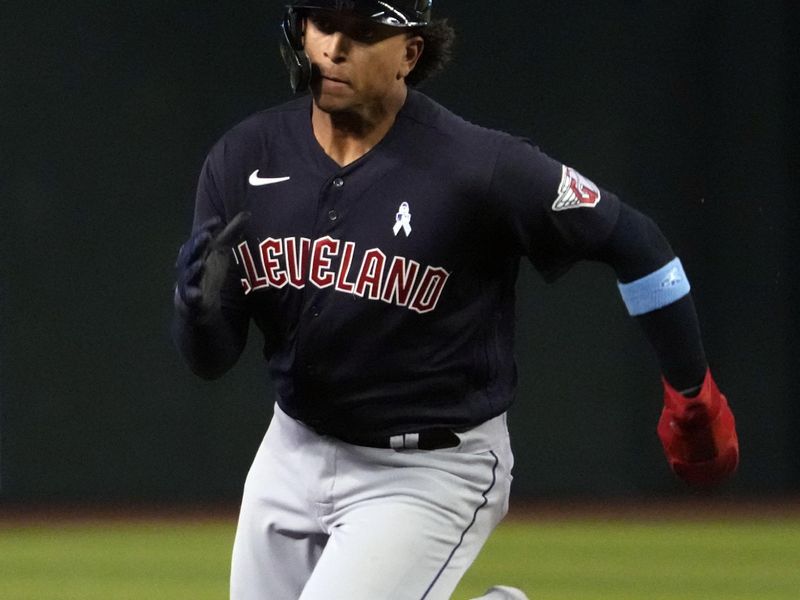 Jun 18, 2023; Phoenix, Arizona, USA; Cleveland Guardians first baseman Josh Naylor (22) runs the bases against the Arizona Diamondbacks during the fourth inning at Chase Field. Mandatory Credit: Joe Camporeale-USA TODAY Sports