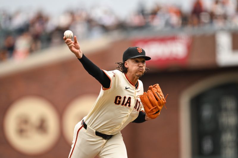 Sep 28, 2025; San Francisco, California, USA;  San Francisco Giants pitcher Spencer Bivens (76) throws against the Colorado Rockies in the ninth inning at Oracle Park. Mandatory Credit: Eakin Howard-Imagn Images