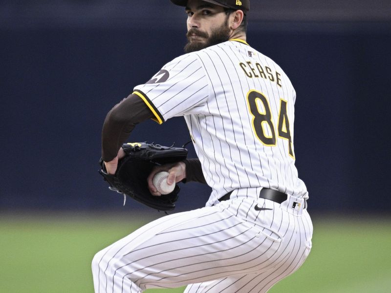 May 13, 2024; San Diego, California, USA; San Diego Padres starting pitcher Dylan Cease (84) throws a pitch against the Colorado Rockies during the first inning at Petco Park. Mandatory Credit: Orlando Ramirez-USA TODAY Sports