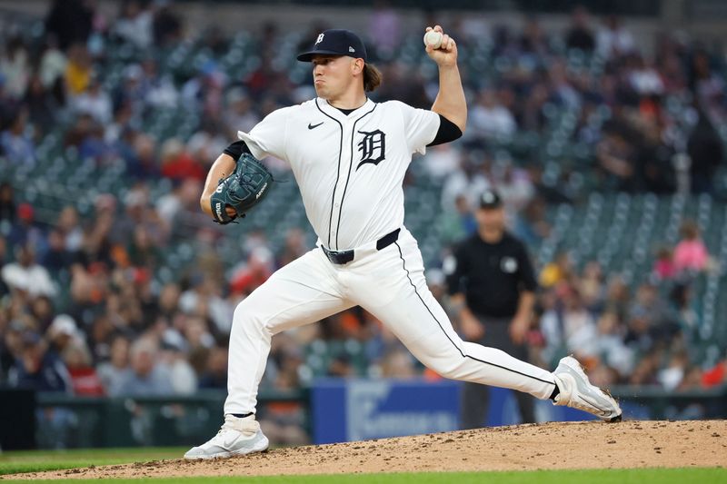 Jul 10, 2024; Detroit, Michigan, USA;  Detroit Tigers pitcher Tyler Holton (87) pitches in the seventh inning against the Cleveland Guardians at Comerica Park. Mandatory Credit: Rick Osentoski-USA TODAY Sports