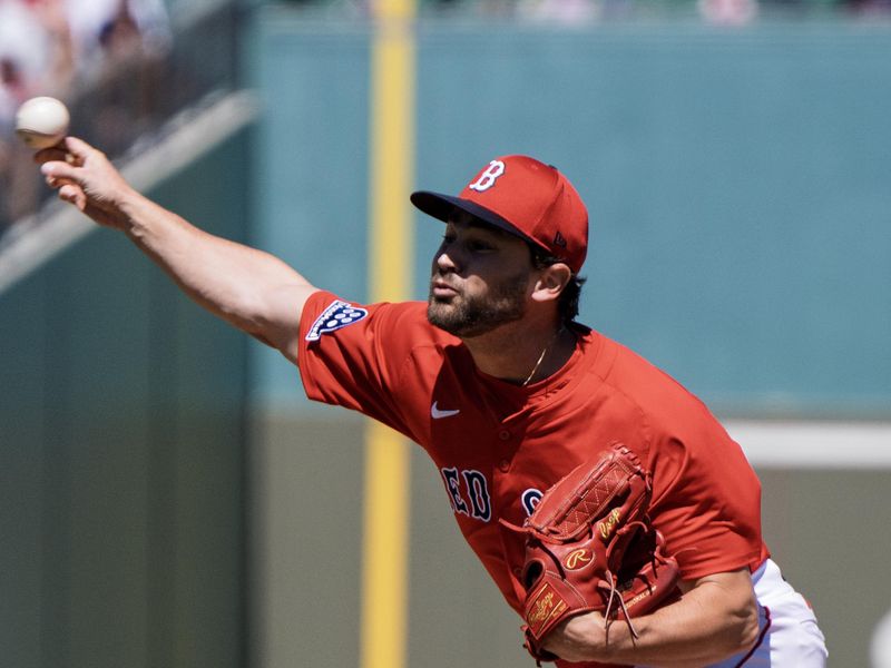 Mar 11, 2025; Fort Myers, Florida, USA; Boston Red Sox pitcher Austin Adams during their game with the Phillies at JetBlue Park at Fenway South. Mandatory Credit: Chris Tilley-Imagn Images