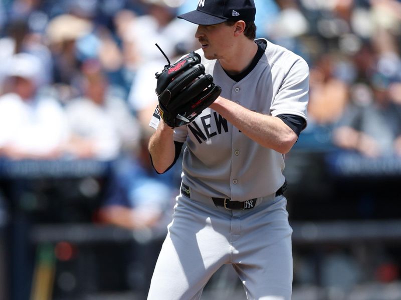 Apr 20, 2025; Tampa, Florida, USA; New York Yankees starting pitcher Max Fried (54) throws a pitch against the Tampa Bay Rays in the first inning at George M. Steinbrenner Field. Mandatory Credit: Nathan Ray Seebeck-Imagn Images