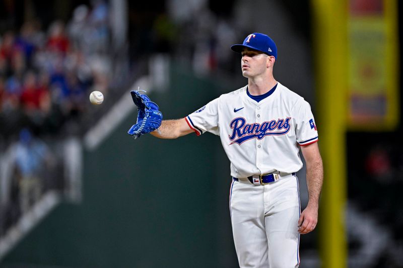 Aug 15, 2024; Arlington, Texas, USA; Texas Rangers starting pitcher Cody Bradford (61) pitches against the Minnesota Twins during the game at Globe Life Field. Mandatory Credit: Jerome Miron-USA TODAY Sports