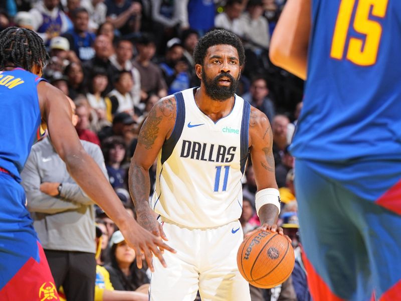 DENVER, CO - NOVEMBER 22: Kyrie Irving #11 of the Dallas Mavericks dribbles the ball during the game against the Denver Nuggets during the Emirates NBA Cup game on November 22, 2024 at Ball Arena in Denver, Colorado. NOTE TO USER: User expressly acknowledges and agrees that, by downloading and/or using this Photograph, user is consenting to the terms and conditions of the Getty Images License Agreement. Mandatory Copyright Notice: Copyright 2024 NBAE (Photo by Garrett Ellwood/NBAE via Getty Images)