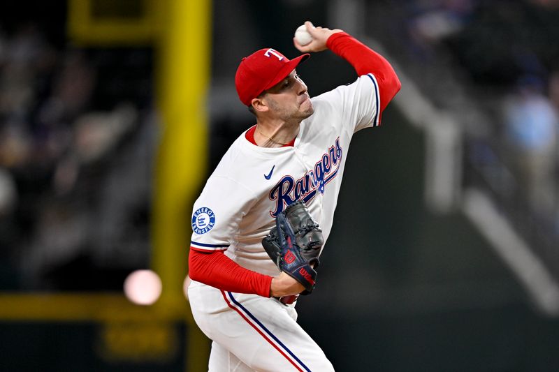 Jun 30, 2025; Arlington, Texas, USA; Texas Rangers starting pitcher Patrick Corbin (46) pitches against the Baltimore Orioles during the first inning at Globe Life Field. Mandatory Credit: Jerome Miron-Imagn Images