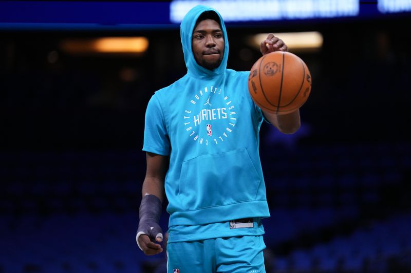 ORLANDO, FLORIDA - FEBRUARY 12: Brandon Miller #24 of the Charlotte Hornets during warm ups prior to a game /M at Kia Center on February 12, 2025 in Orlando, Florida. NOTE TO USER: User expressly acknowledges and agrees that, by downloading and or using this photograph, user is consenting to the terms and conditions of the Getty Images License Agreement. (Photo by Rich Storry/Getty Images)