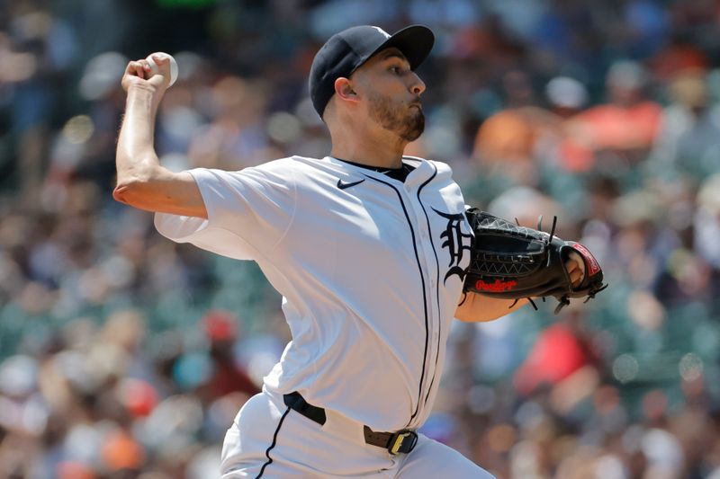 Jul 28, 2024; Detroit, Michigan, USA;  Detroit Tigers relief pitcher Alex Faedo (49) pitches in the second inning against the Minnesota Twins at Comerica Park. Mandatory Credit: Rick Osentoski-USA TODAY Sports