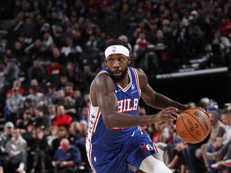 PORTLAND, OR - JANUARY 29: Patrick Beverley #22 of the Philadelphia 76ers dribbles the ball during the game against the Portland Trail Blazers on January 29, 2024 at the Moda Center Arena in Portland, Oregon. NOTE TO USER: User expressly acknowledges and agrees that, by downloading and or using this photograph, user is consenting to the terms and conditions of the Getty Images License Agreement. Mandatory Copyright Notice: Copyright 2024 NBAE (Photo by Cameron Browne/NBAE via Getty Images)