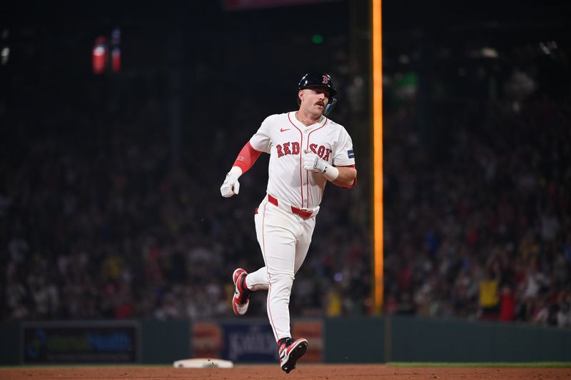 Jul 29, 2024; Boston, Massachusetts, USA; Boston Red Sox shortstop Romy Gonzalez (23) runs the bases after hitting a two run home run against the Seattle Mariners during the sixth inning at Fenway Park. Mandatory Credit: Eric Canha-USA TODAY Sports