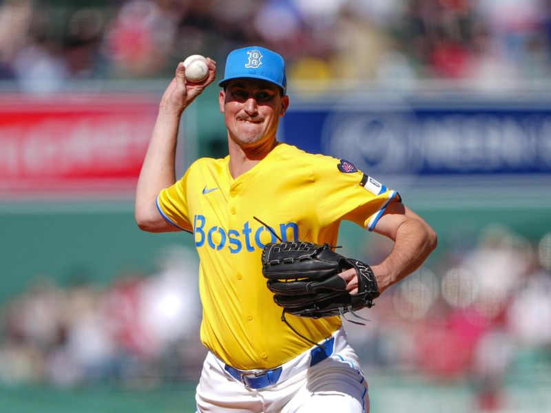 May 11, 2024; Boston, Massachusetts, USA;  Boston Red Sox pitcher Cooper Criswell (64) delivers a pitch against the Washington Nationals during the first inning at Fenway Park. Mandatory Credit: Gregory Fisher-USA TODAY Sports