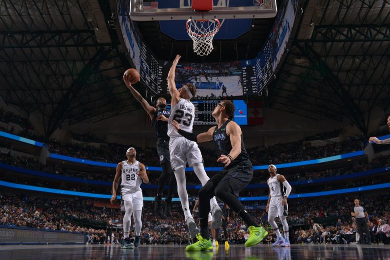 DALLAS, TX - FEBRUARY 14: Jaden Hardy #1 of the Dallas Mavericks drives to the basket during the game against the San Antonio Spurs on February 14, 2024 at the American Airlines Center in Dallas, Texas. NOTE TO USER: User expressly acknowledges and agrees that, by downloading and or using this photograph, User is consenting to the terms and conditions of the Getty Images License Agreement. Mandatory Copyright Notice: Copyright 2024 NBAE (Photo by Glenn James/NBAE via Getty Images)