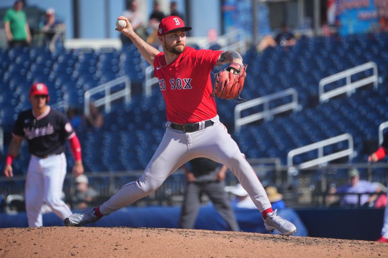 Feb 28, 2024; West Palm Beach, Florida, USA;  Boston Red Sox relief pitcher Cody Scroggins (78) pitches against the Washington Nationals in the fifth inning at The Ballpark of the Palm Beaches. Mandatory Credit: Jim Rassol-USA TODAY Sports