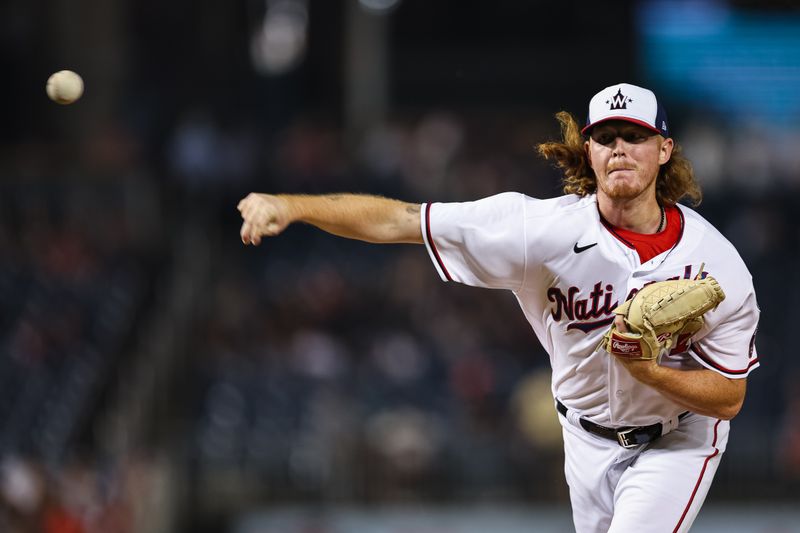 Jun 7, 2023; Washington, District of Columbia, USA; Washington Nationals relief pitcher Mason Thompson (71) pitches against the Arizona Diamondbacks during the eighth inning at Nationals Park. Mandatory Credit: Scott Taetsch-USA TODAY Sports