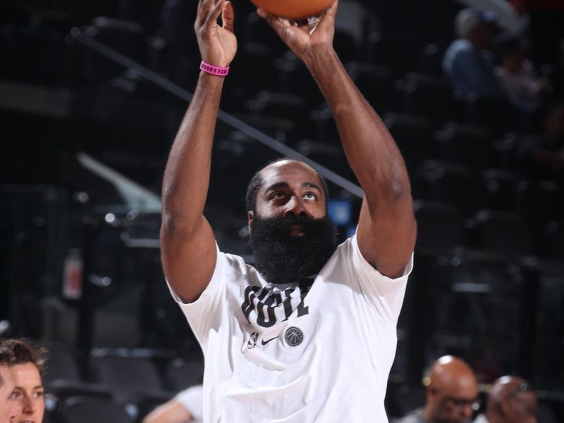 INGLEWOOD, CA - NOVEMBER 4: James Harden #1 of the LA Clippers warms up before the game against the San Antonio Spurs on November 4, 2024 at Intuit Dome in Los Angeles, California. NOTE TO USER: User expressly acknowledges and agrees that, by downloading and/or using this Photograph, user is consenting to the terms and conditions of the Getty Images License Agreement. Mandatory Copyright Notice: Copyright 2024 NBAE (Photo by Nathaniel S. Butler/NBAE via Getty Images)