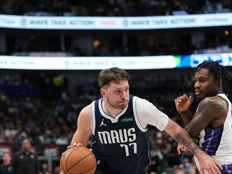 DALLAS, TX - JANUARY 27: Luka Doncic #77 of the Dallas Mavericks goes to the basket during the game on January 27, 2024 at the American Airlines Center in Dallas, Texas. NOTE TO USER: User expressly acknowledges and agrees that, by downloading and or using this photograph, User is consenting to the terms and conditions of the Getty Images License Agreement. Mandatory Copyright Notice: Copyright 2024 NBAE (Photo by Glenn James/NBAE via Getty Images)