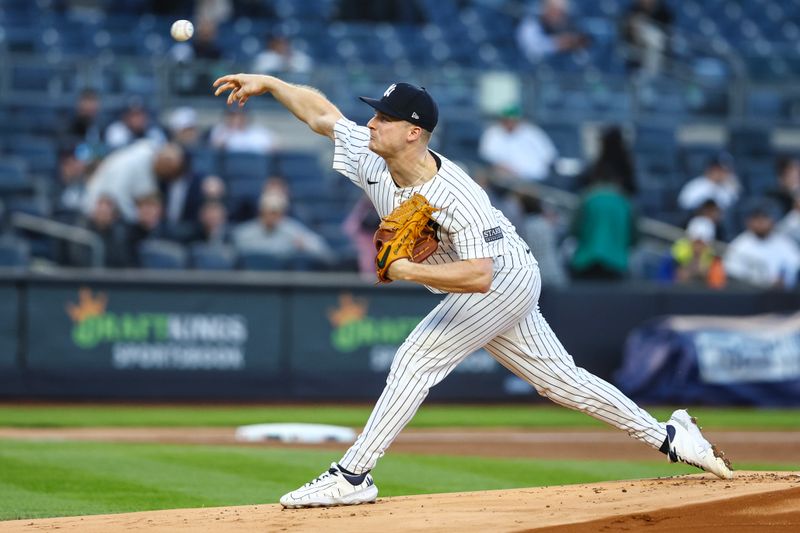 Apr 24, 2024; Bronx, New York, USA; New York Yankees starting pitcher Clarke Schmidt (36) pitches in the first inning against the Oakland Athletics at Yankee Stadium. Mandatory Credit: Wendell Cruz-USA TODAY Sports