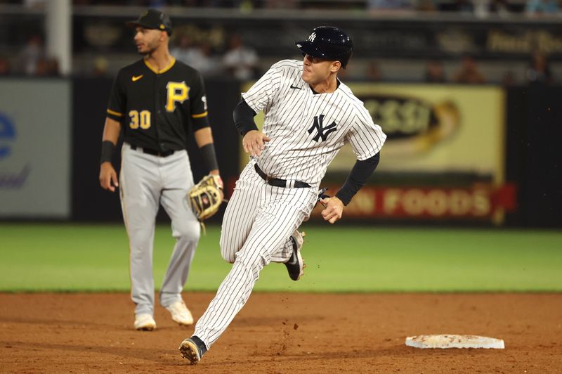 Mar 16, 2023; Tampa, Florida, USA; New York Yankees first baseman Anthony Rizzo (48) rounds second and scores during the fifth inning against the Pittsburgh Pirates at George M. Steinbrenner Field. Mandatory Credit: Kim Klement-USA TODAY Sports