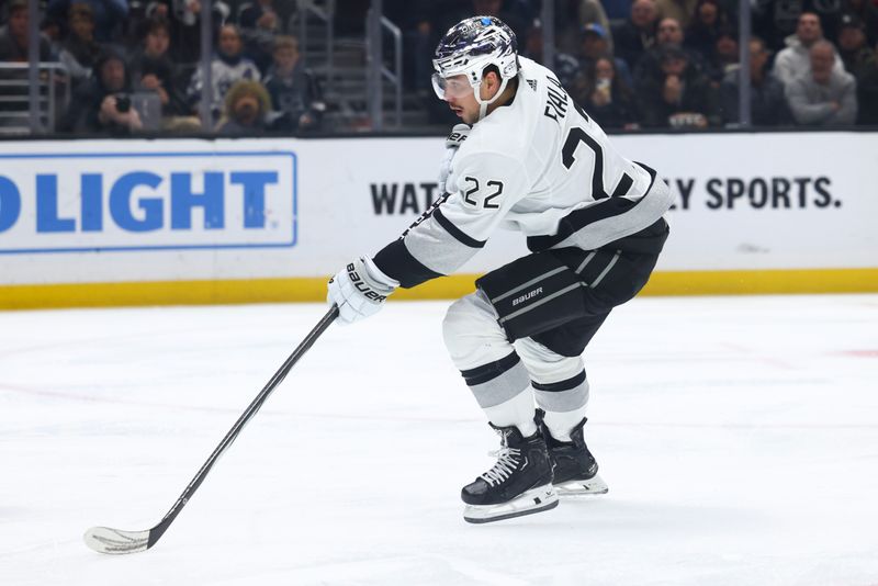 Dec 27, 2023; Los Angeles, California, USA; Los Angeles Kings left wing Kevin Fiala (22) scores a goal during the second period of a game against the San Jose Sharks at Crypto.com Arena. Mandatory Credit: Jessica Alcheh-USA TODAY Sports