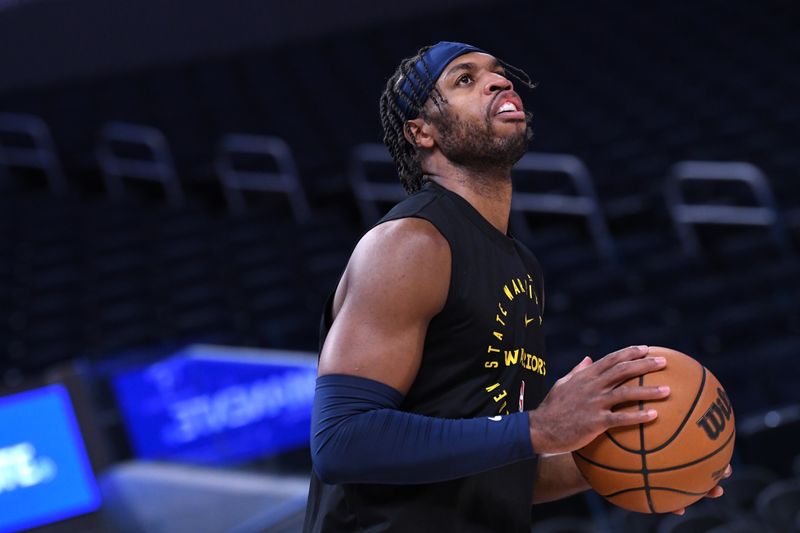 SAN FRANCISCO, CA - JANUARY 7: Buddy Hield #7 of the Golden State Warriors warms up before the game against the Miami Heat on January 7, 2025 at Chase Center in San Francisco, California. NOTE TO USER: User expressly acknowledges and agrees that, by downloading and or using this photograph, user is consenting to the terms and conditions of Getty Images License Agreement. Mandatory Copyright Notice: Copyright 2025 NBAE (Photo by Noah Graham/NBAE via Getty Images)