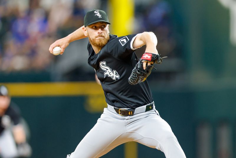 Jul 23, 2024; Arlington, Texas, USA; Chicago White Sox pitcher Chad Kuhl (41) throws during the sixth inning against the Texas Rangers at Globe Life Field. Mandatory Credit: Andrew Dieb-USA TODAY Sports